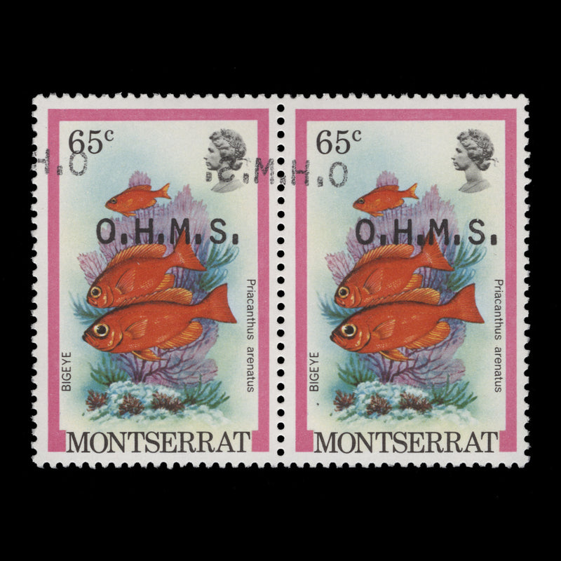 Montserrat 1981 (Variety) 65c Bigeye official pair with overprint double