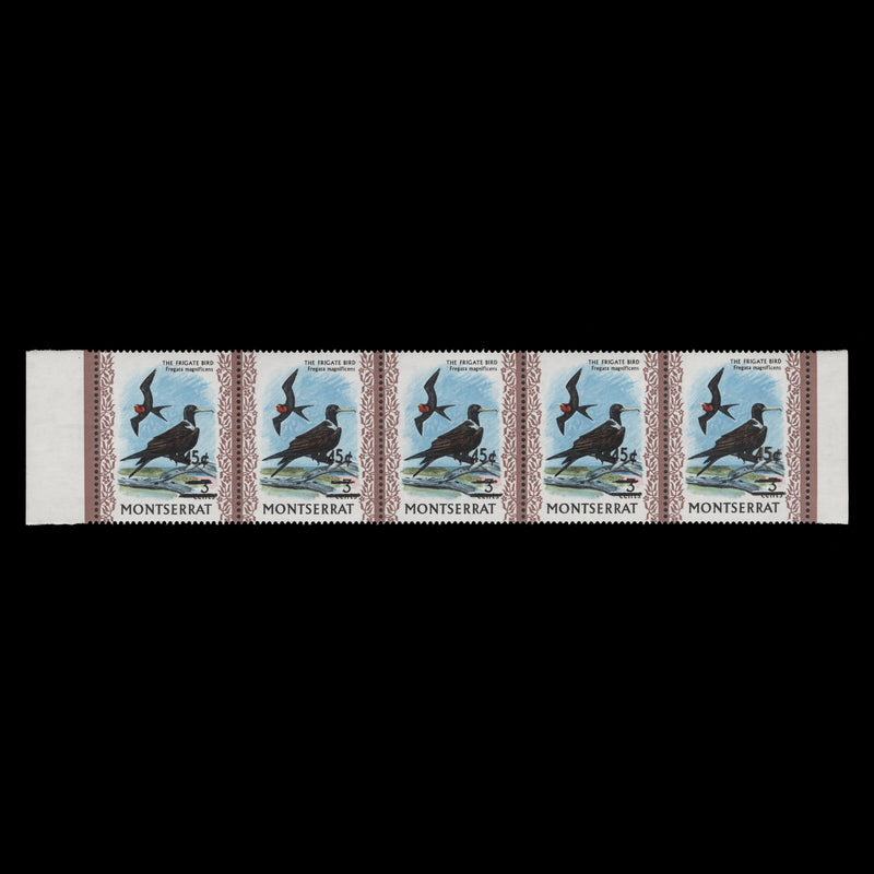Montserrat 1976 (Variety) 45c/3c Magnificent Frigate Bird strip, double surcharge