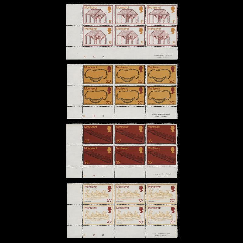 Montserrat 1975 (MNH) Carib Artefacts imprint/plate blocks