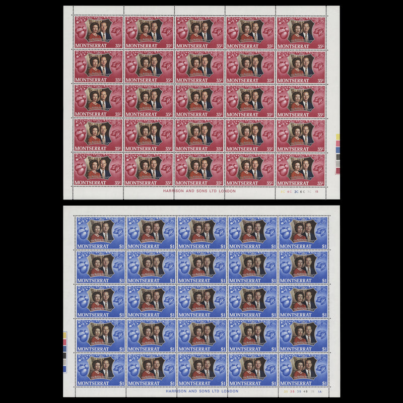 Montserrat 1972 (MNH) Royal Silver Wedding panes of 25 stamps