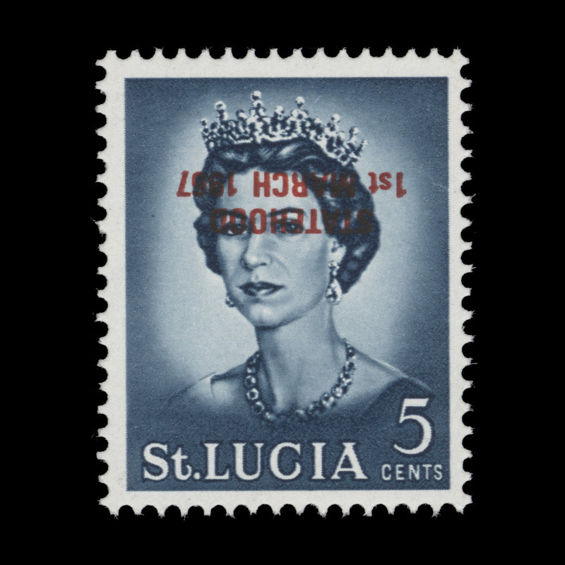 Saint Lucia 1967 (Variety) 5c Queen Elizabeth II with overprint inverted