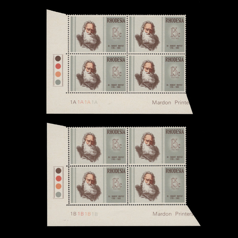 Rhodesia 1972 (MNH) 13c Famous Rhodesians plate blocks