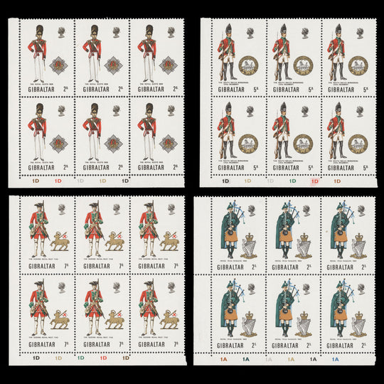 Gibraltar 1970 (MNH) Military Uniforms plate blocks