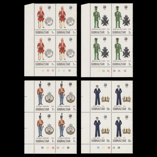 Gibraltar 1972 (MNH) Military Uniforms plate blocks