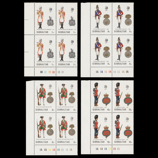 Gibraltar 1973 (MNH) Military Uniforms plate blocks