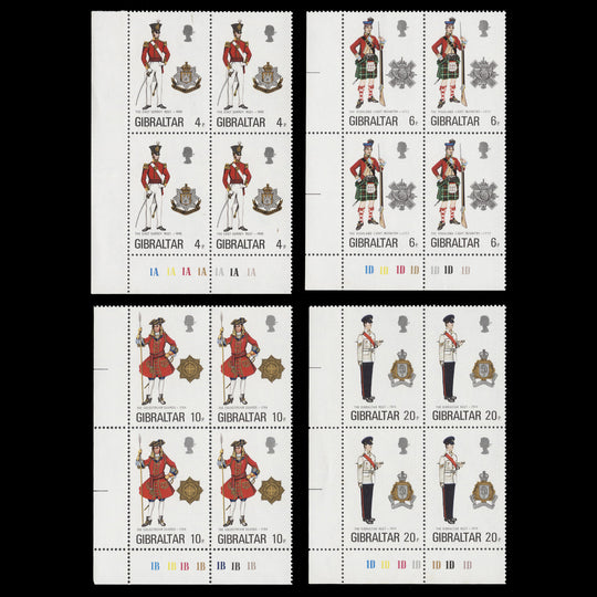Gibraltar 1975 (MNH) Military Uniforms plate blocks