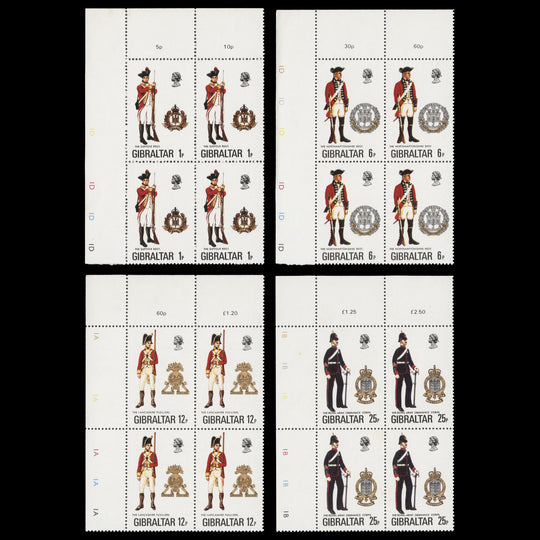 Gibraltar 1976 (MNH) Military Uniforms plate blocks