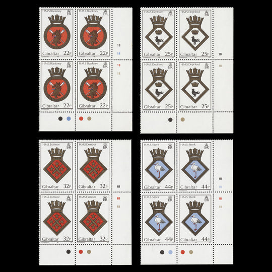 Gibraltar 1989 (MNH) Naval Crests plate blocks