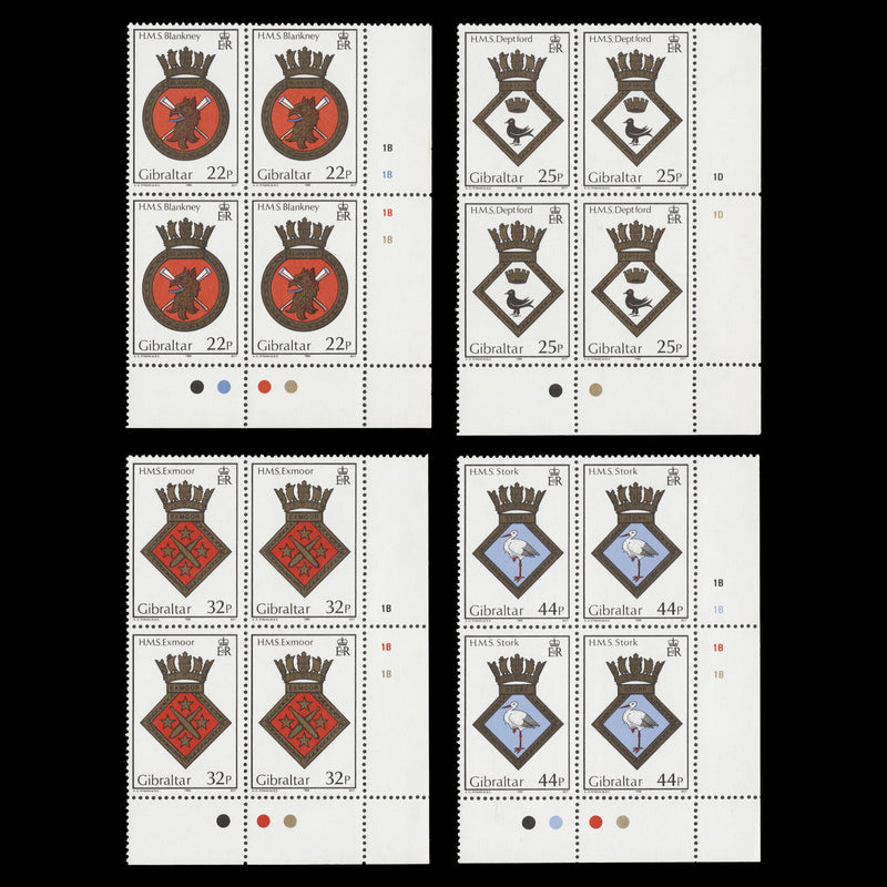 Gibraltar 1989 (MNH) Naval Crests plate blocks