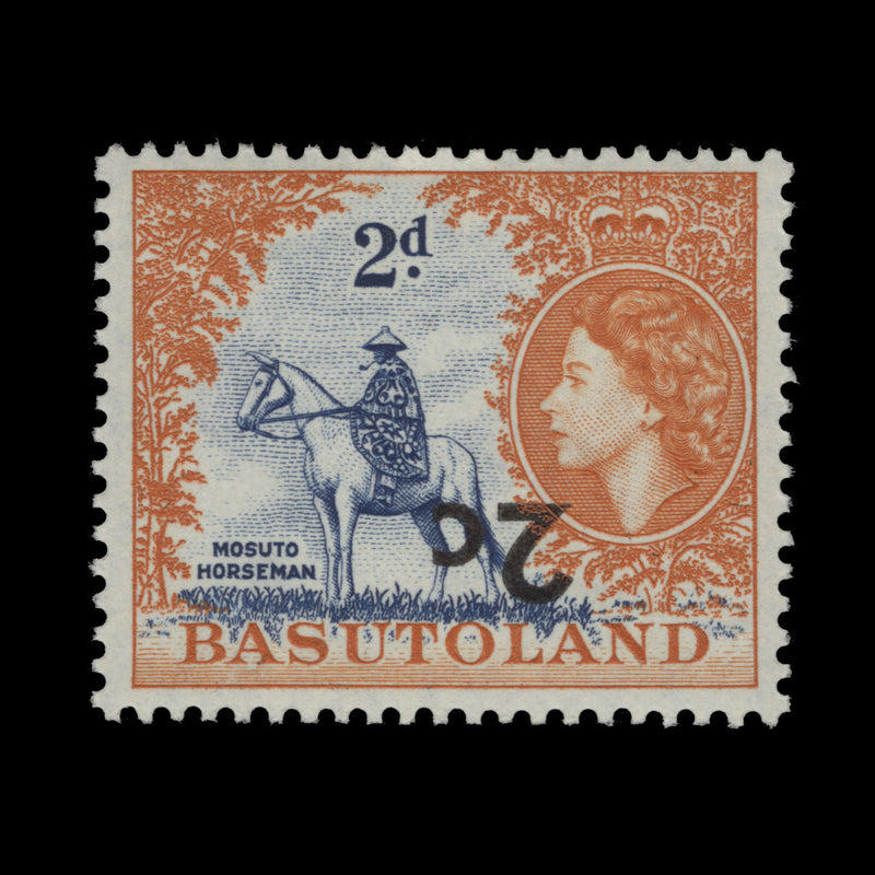 Basutoland 1961 (Variety) 2c/2d Mosuto Horseman surcharge inverted