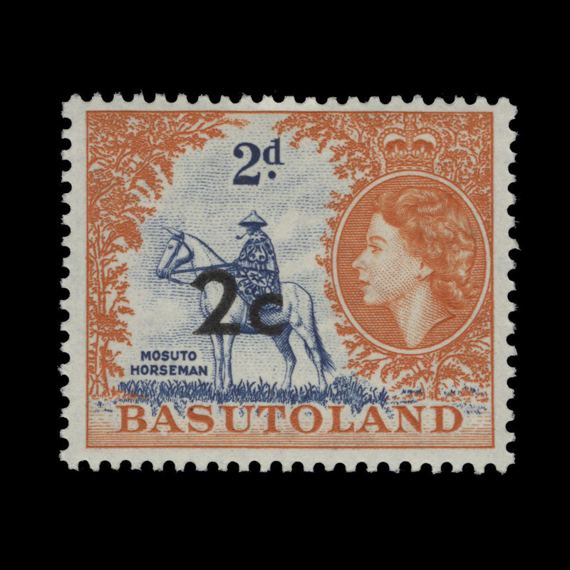 Basutoland 1961 (Variety) 2c/2d Mosuto Horseman surcharge inverted