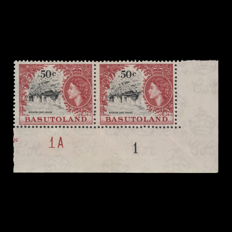 Basutoland 1962 (MNH) 50c Mission Cave House plate 1A–1 pair