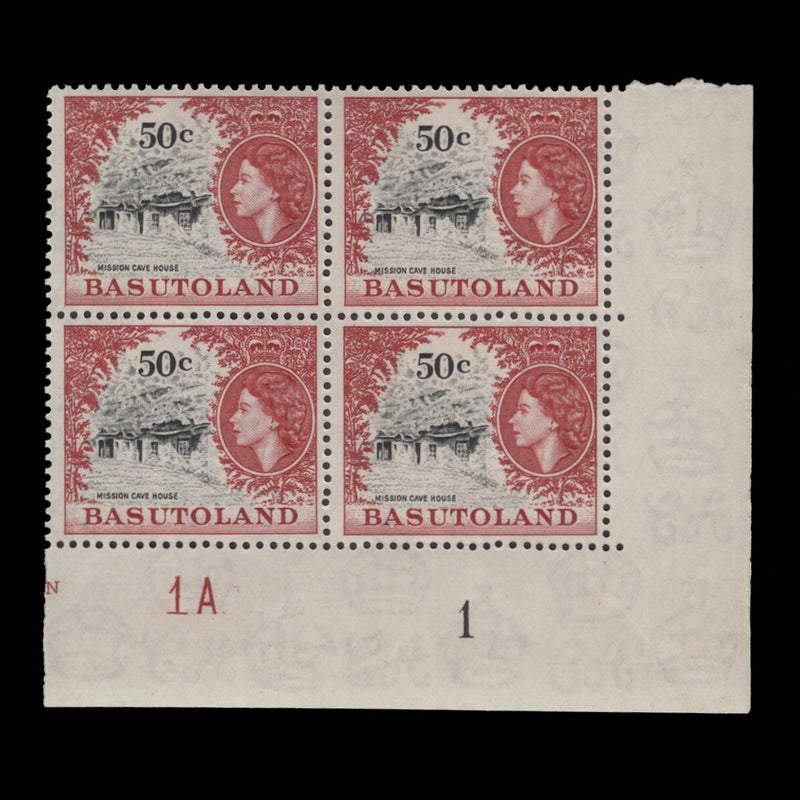 Basutoland 1962 (MNH) 50c Mission Cave House plate 1A–1 block