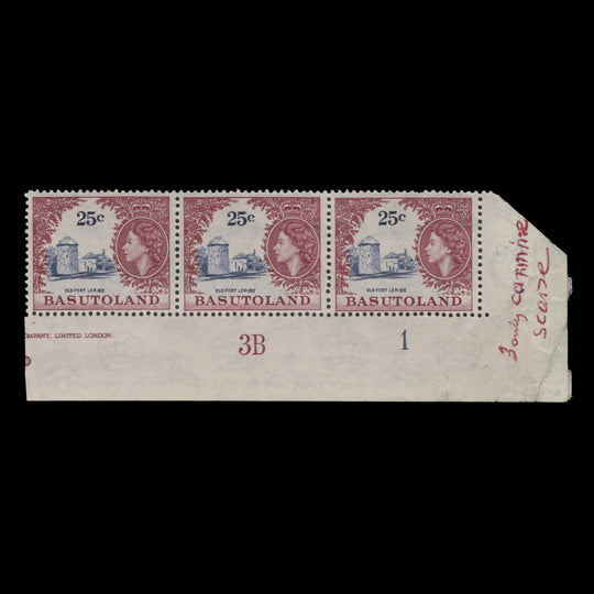 Basutoland 1962 (MNH) 25c Old Fort Leribe plate 3B–1 strip