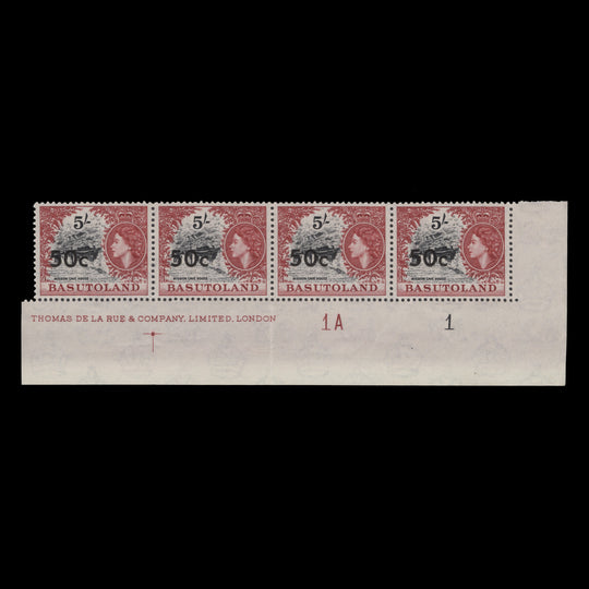 Basutoland 1961 (MNH) 50c/5s Mission Cave House plate 1A–1 strip