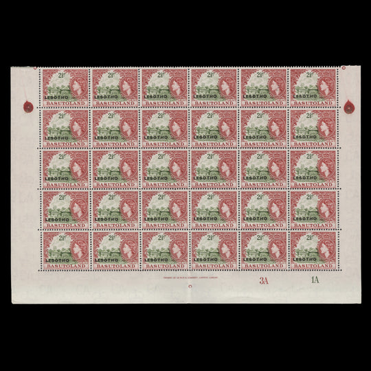Lesotho 1966 (MNH) 2½c Basuto Household plate 3A–1A block