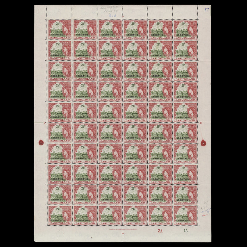 Lesotho 1966 (MNH) 2½c Basuto Household plate 3A–1A pane