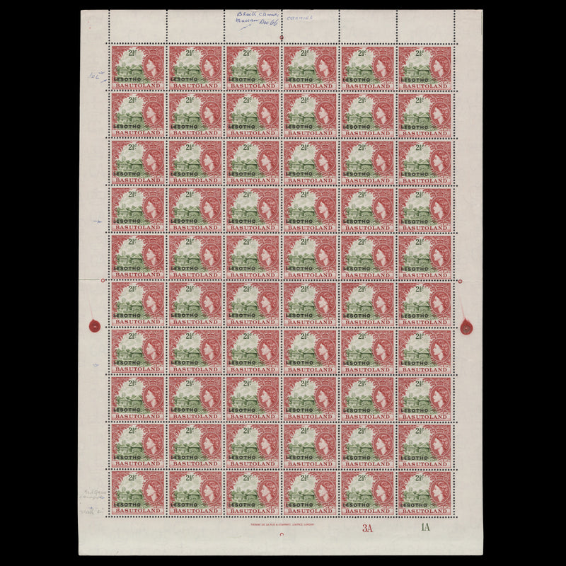 Lesotho 1966 (MNH) 2½c Basuto Household plate 3A–1A pane