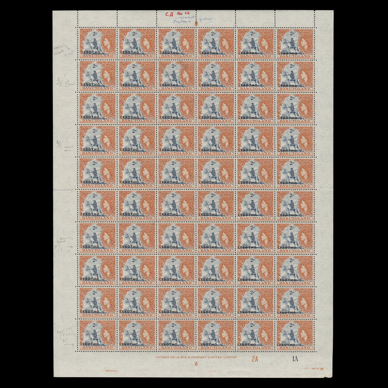 Lesotho 1966 (MNH) 2c Mosuto Horseman plate 2A–1A pane