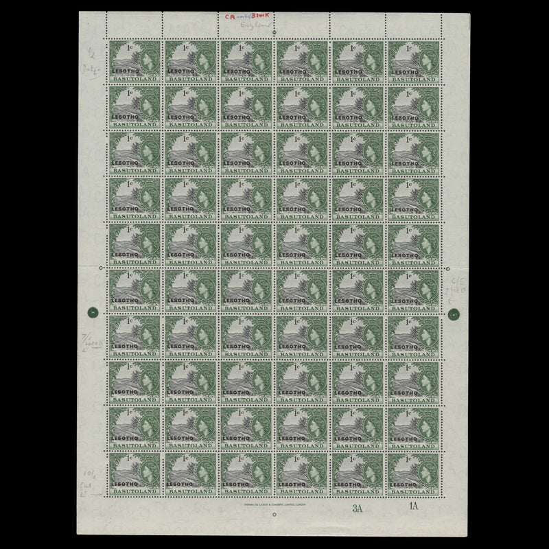 Lesotho 1966 (MNH) 1c Orange River plate 3A–1A sheet