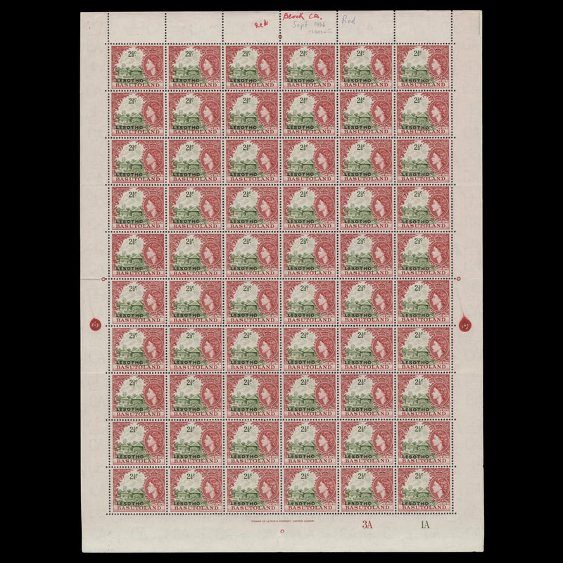 Lesotho 1966 (MNH) 2½c Basuto Household plate 3A–1A pane