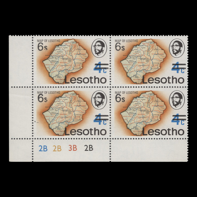 Lesotho 1980 (MNH) 6s/4c Map of Lesotho plate 2B–2B–3B–2B block