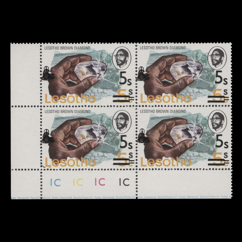 Lesotho 1980 (MNH) 5s/6s/5c Brown Diamond plate 1C–1C–1C–1C block