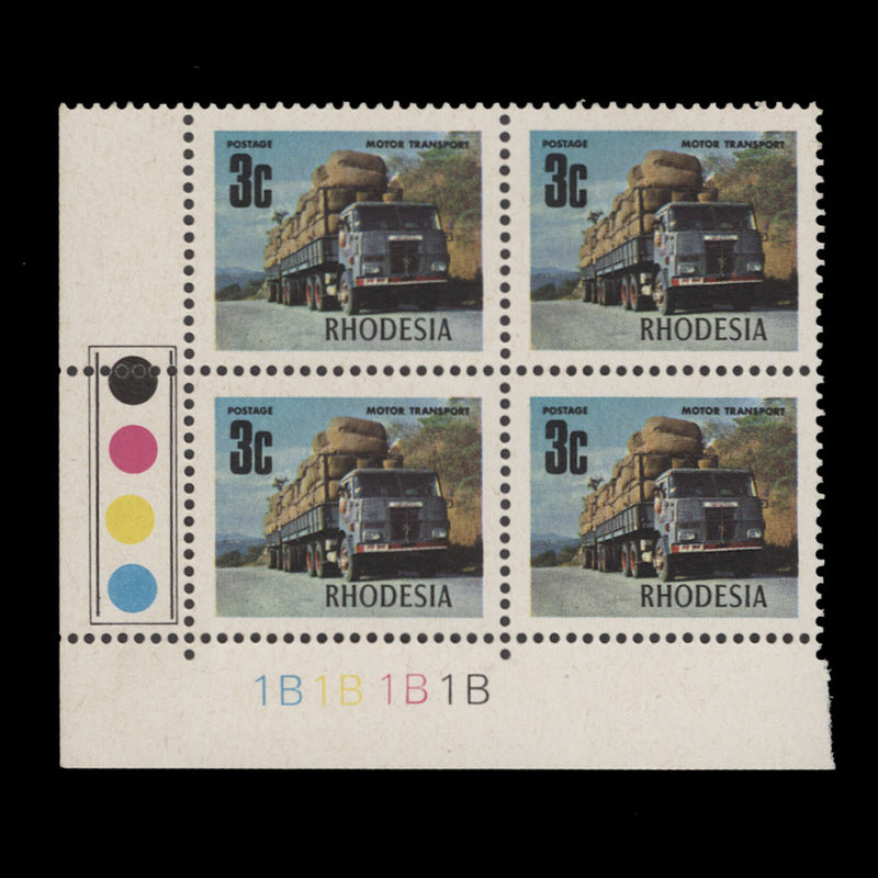 Rhodesia 1973 (MNH) 3c Motor Transport plate block