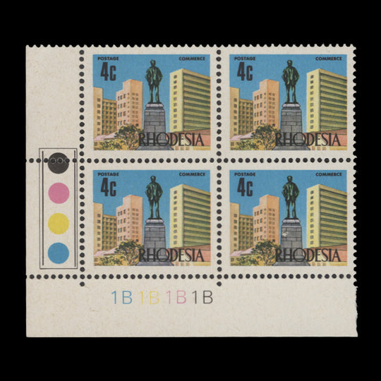 Rhodesia 1973 (MNH) 4c Statue of Cecil Rhodes plate block