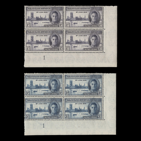 Falkland Islands Dependencies 1946 (MNH) Return to Peace plate blocks