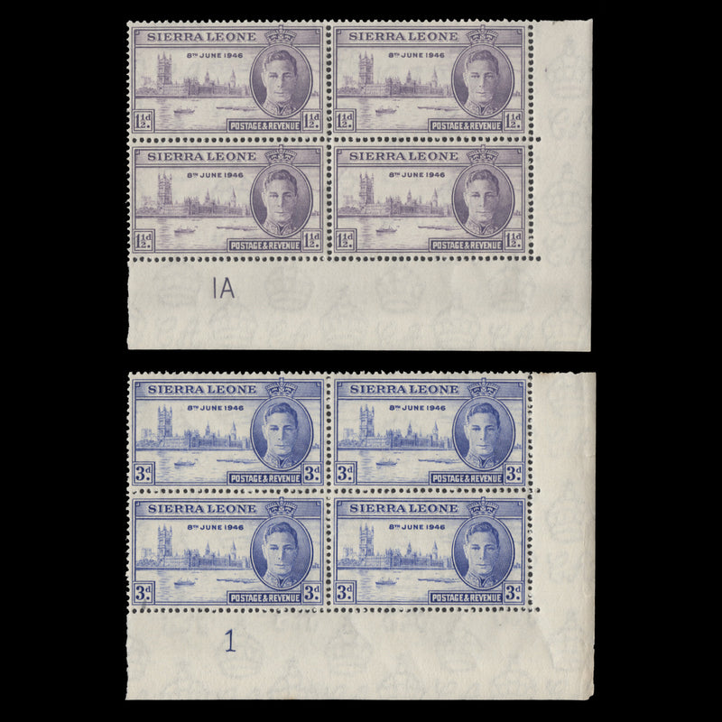 Gold Coast 1946 (MNH) Return to Peace plate blocks, perf 13½ x 13½