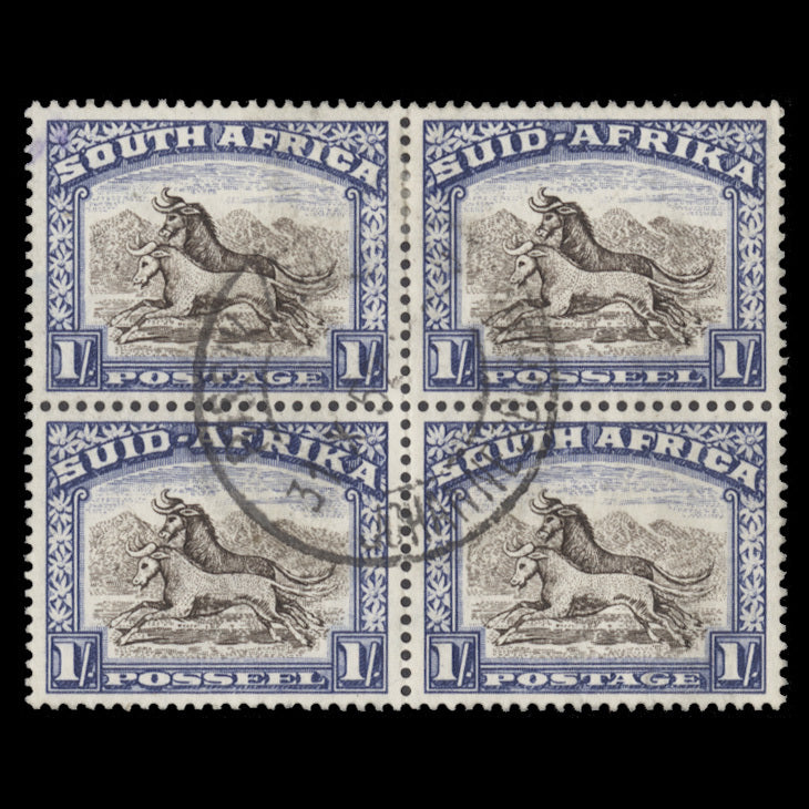 South Africa 1950 (Used) 1s Wildebeest block