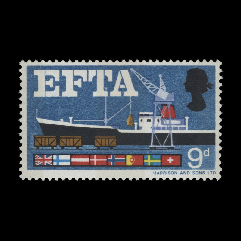 Great Britain 1967 (Error) 9d EFTA phosphor, missing green