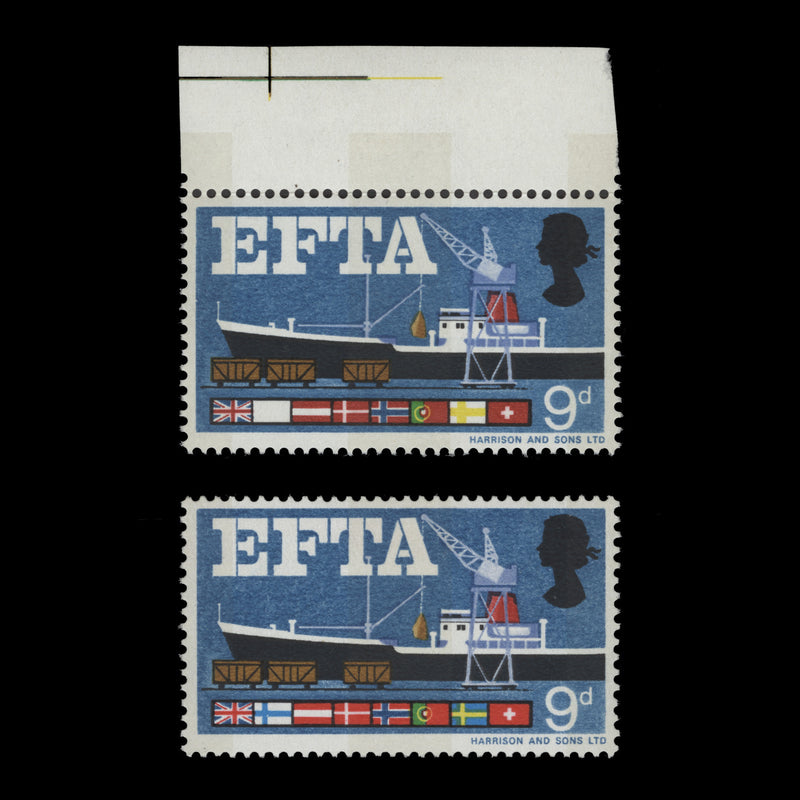 Great Britain 1967 (Error) 9d EFTA phosphor, missing new blue