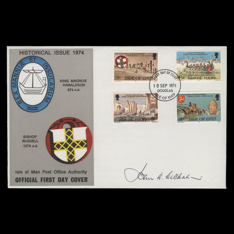 Isle of Man 1974 Historical Anniversaries artwork and FDC signed by artist