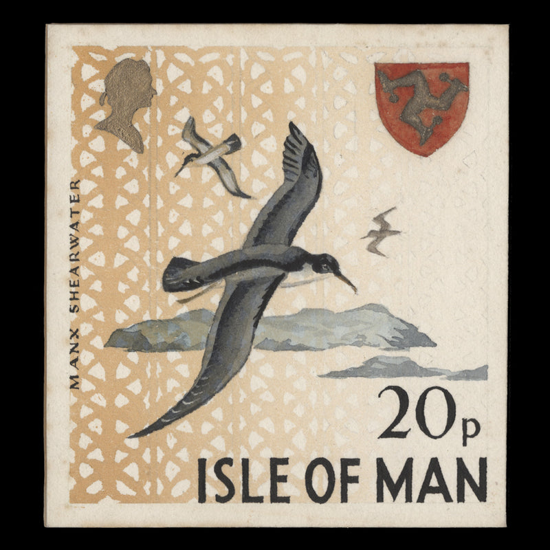 Isle of Man 1973 Manx Shearwater watercolour essay by John Nicholson