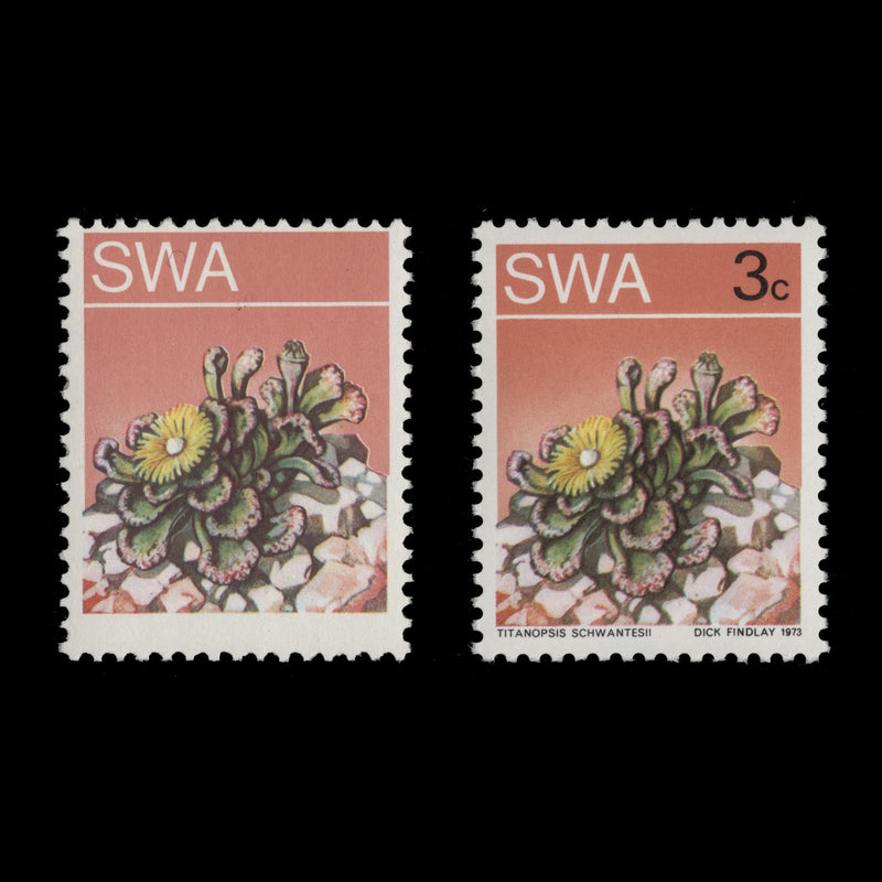 South West Africa 1973 (Error) 3c Titanopsis Schwantesii missing black. SG243a
