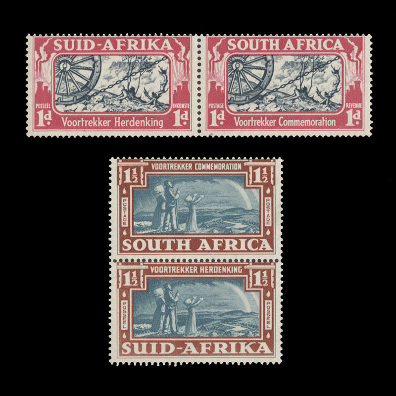 South Africa 1938 (MNH) 1d Voortrekker Commemoration pair, wheel flaw