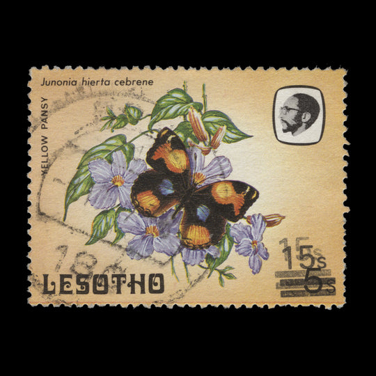 Lesotho 1987 (Variety) 15s/5s Yellow Pansy with double surcharge