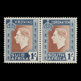 South Africa 1937 (MNH) 1s Coronation pair with damaged 'K' flaw