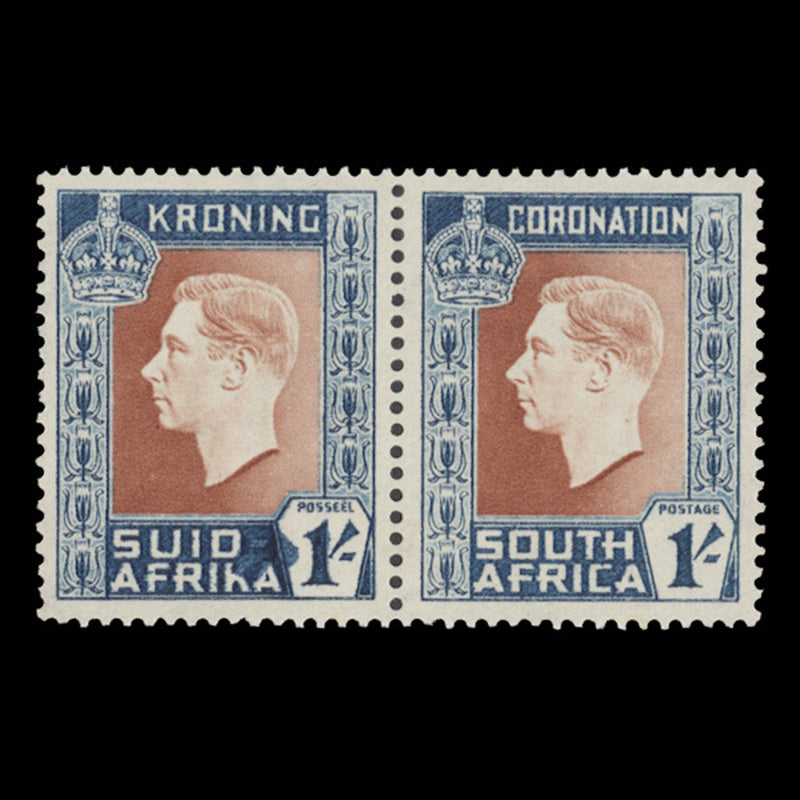 South Africa 1937 (MNH) 1s Coronation pair with damaged 'K' flaw