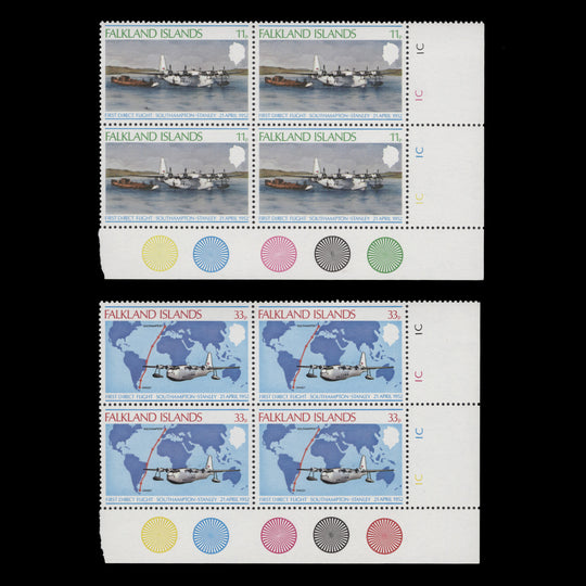 Falkland Islands 1978 (MNH) First Direct Flight Anniversary plate blocks