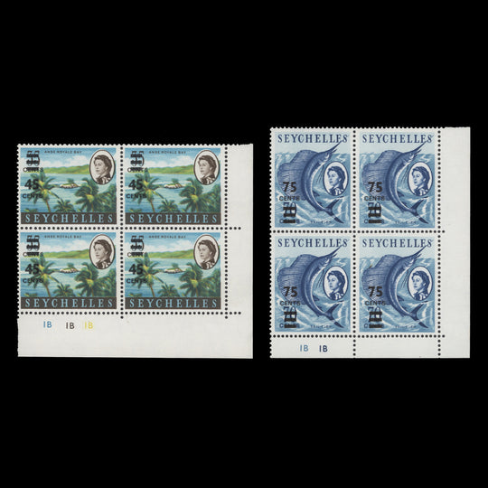 Seychelles 1965 (MNH) Provisionals plate blocks