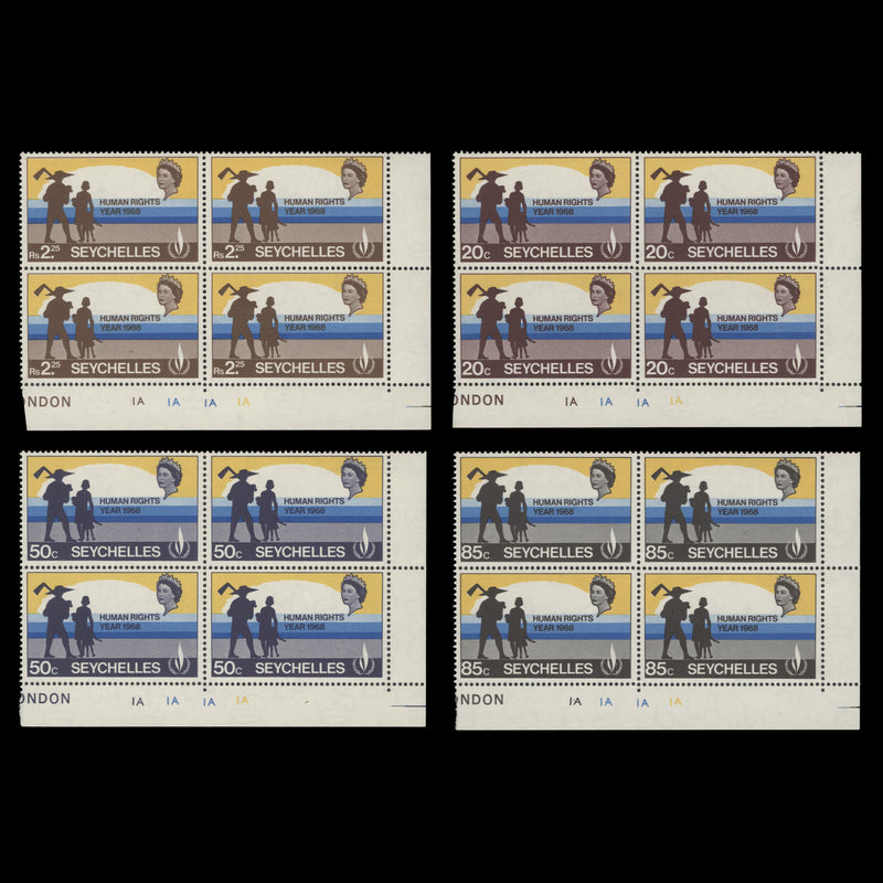 Seychelles 1968 (MNH) Human Rights Year plate blocks