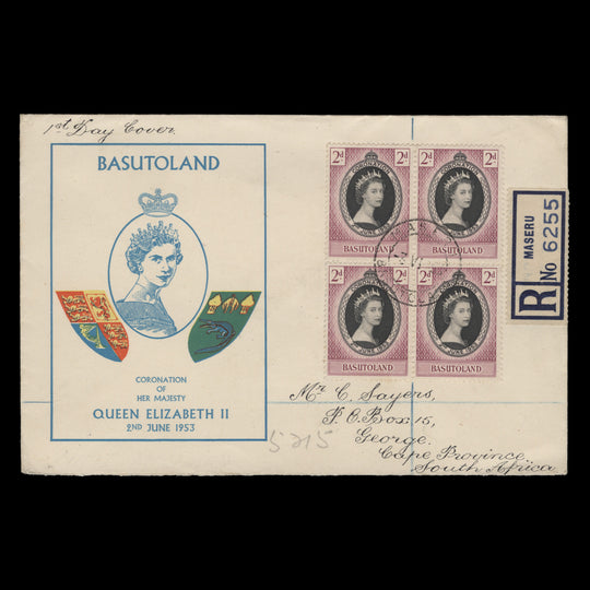 Basutoland 1953 (FDC) 2d Coronation block, MASERU