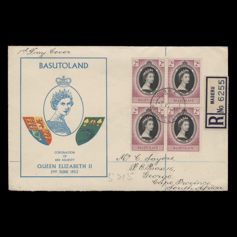 Basutoland 1953 (FDC) 2d Coronation block, MASERU