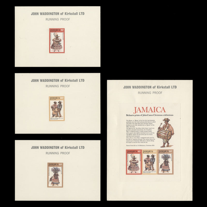 Jamaica 1976 Christmas imperf running proofs on presentation cards