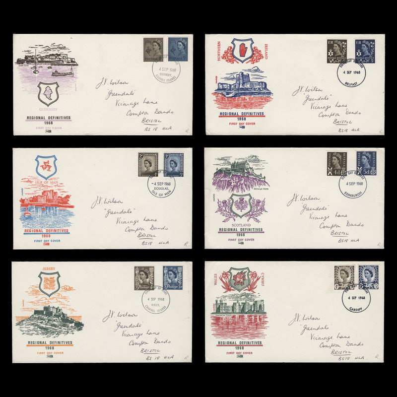 Great Britain 1968 Regional Wilding Definitives first day covers