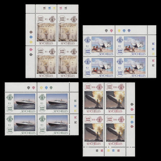 Seychelles 1988 (MNH) Lloyd's of London Anniversary plate blocks