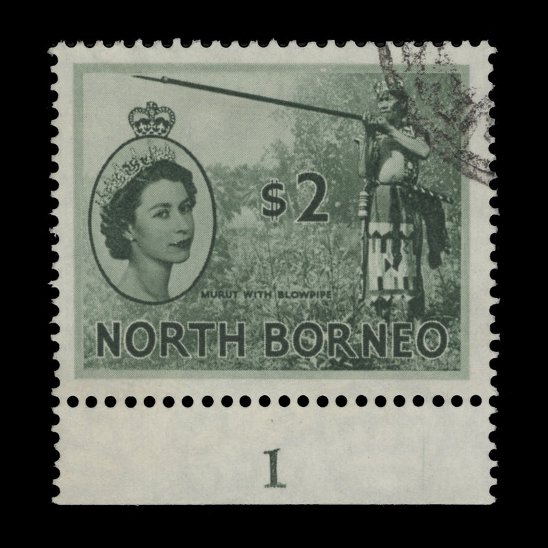 North Borneo 1955 (Used) $2 Murut With Blowpipe plate 1 single